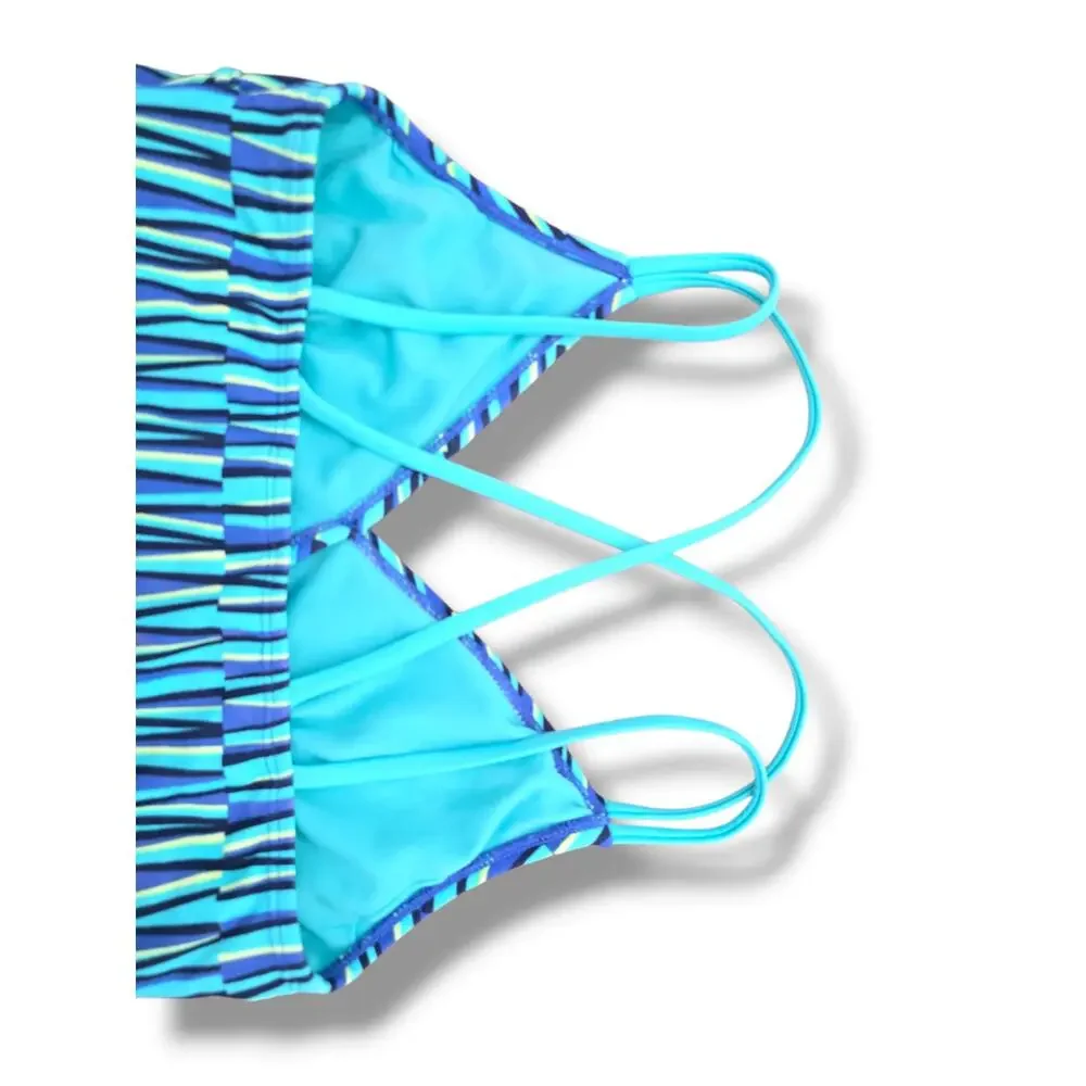 Old Navy Girls XL 14 Tankini Swimsuit Blue Geo Stripe